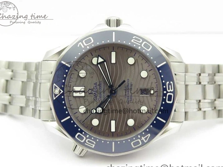 1222 Effortless 2018 Seamaster Diver 300M OMF Best Edition Blue Ceramic Gray Dial on SS Bracelet A8800 (Black Balance Wheel) 7958